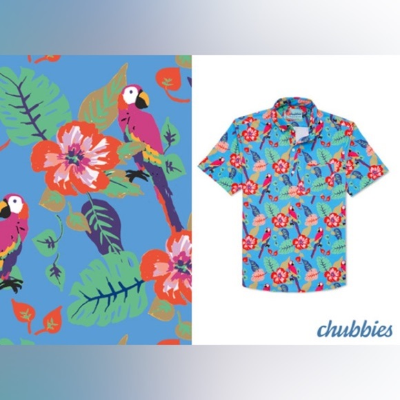 Chubbies Shirt Mens Medium Blue Pop Over Hawaiian Floral Parrot Short Sleeve XL - Picture 2 of 12